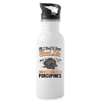Stachelschwein Geschenk - Trinkflasche mit integriertem Trinkhalm - Weiß - Rechts