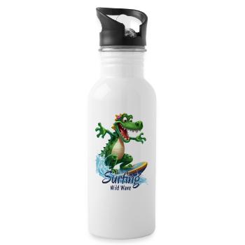 Funny crocodile with a surfboard - surfer - Water bottle with straw - white - Right