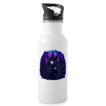 Goth Anime Girl Vaporwave - Trinkflasche mit integriertem Trinkhalm - Weiß - Rechts