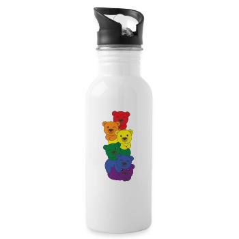 Rainbow Flag Pride LGBTQ Mignon Bear Stack - Gourde avec paille intégrée - blanc - Droite