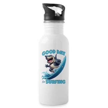 Funny shark with a surfboard - surfer - Water bottle with straw - white - Right