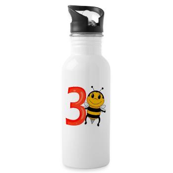 3 anniversaire 3 ans avec motif animal - trois - Gourde avec paille intégrée - blanc - Droite