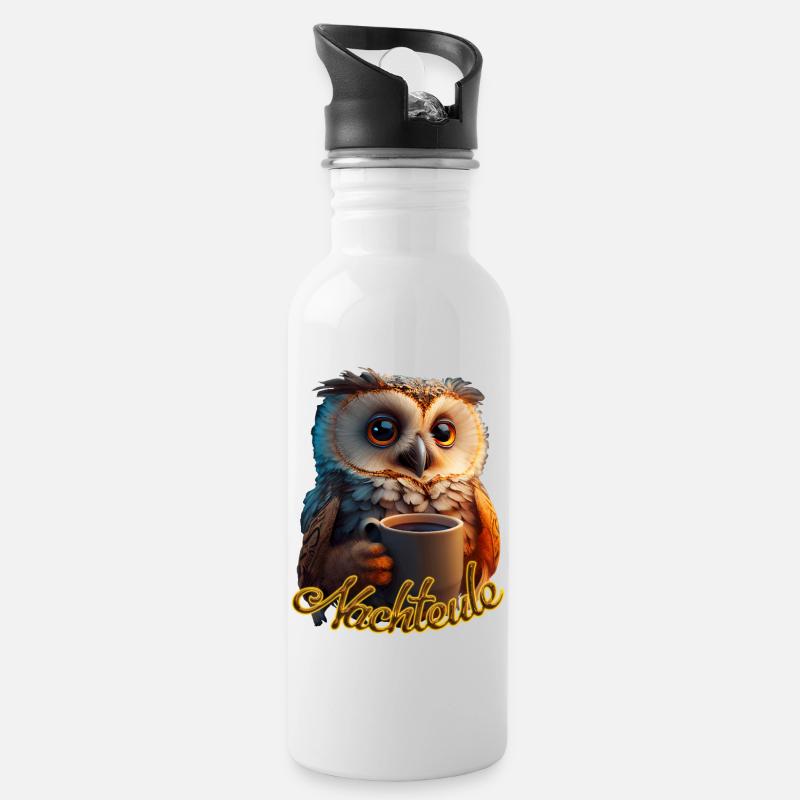 Nachteule - Trinkflasche mit integriertem Trinkhalm - Weiß