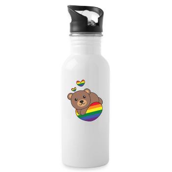 Rainbow Flag Pride LGBTQ Mignon Ours Amour - Gourde avec paille intégrée - blanc - Droite