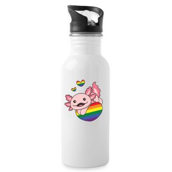 Regenbogen Flag Pride LGBTQ süßer Axolotl Love - Trinkflasche mit integriertem Trinkhalm - Weiß - Rechts
