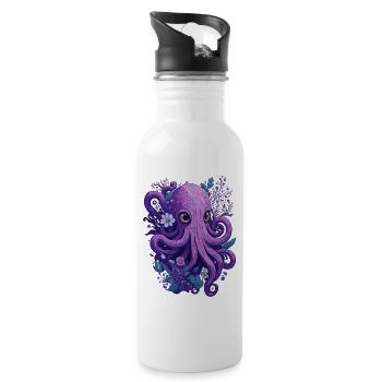 Calmar Octopus Fleurs Floral - Gourde avec paille intégrée - blanc - Droite