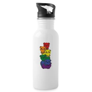 Rainbow Flag Pride LGBTQ Cute Panda Stack - Water bottle with straw - white - Right