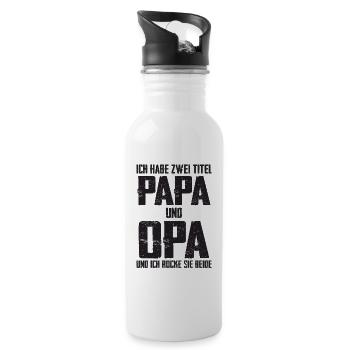 Ich Habe Zwei Titel Papa Und Opa - Trinkflasche mit integriertem Trinkhalm - Weiß - Rechts