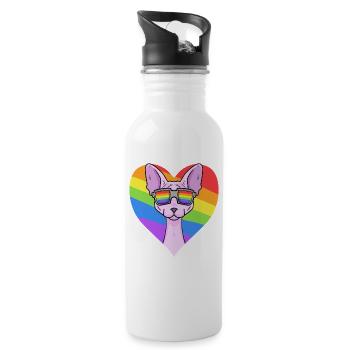 Regenbogen - Katze Sphynx-Katze mit Brille - Trinkflasche mit integriertem Trinkhalm - Weiß - Rechts