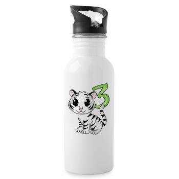 3 anniversaire 3 ans avec motif animal - trois - Gourde avec paille intégrée - blanc - Droite