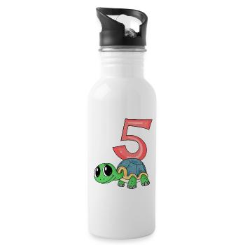 5 Birthday 5 years old with animal motif - five - Water bottle with straw - white - Right