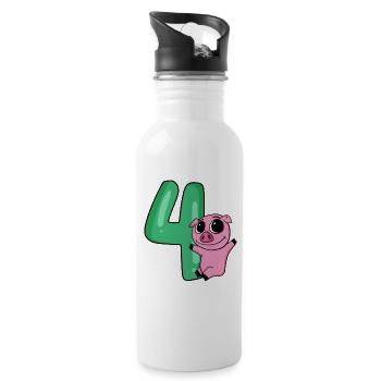 4 birthday 4 years old with animal motif - four - Water bottle with straw - white - Right