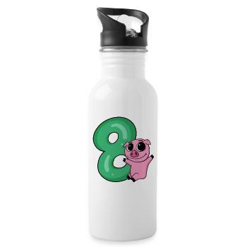 8 Birthday 8 years old with animal motif - eight - Water bottle with straw - white - Right