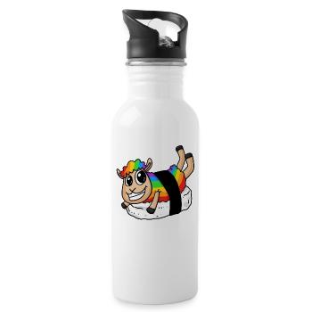 Regenbogen Sushi Schaf - Trinkflasche mit integriertem Trinkhalm - Weiß - Rechts