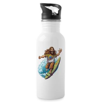 Funny Hippie Surfboard - Surfer Gift - Water bottle with straw - white - Right