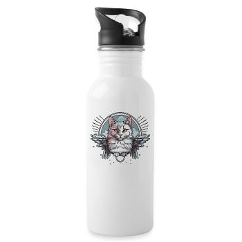 white cat with wings - Water bottle with straw - white - Right