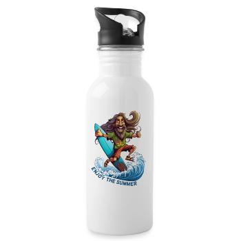 Cooler Hippie mit Surfbrett - Surfer Geschenk - Trinkflasche mit integriertem Trinkhalm - Weiß - Rechts