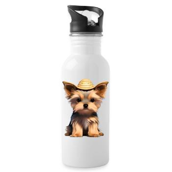 Dog Owner Yorkshire Terrier Puppy Dog - Water bottle with straw - white - Right