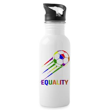 Fußball Regenbogen WM Equality - Trinkflasche mit integriertem Trinkhalm - Weiß - Rechts