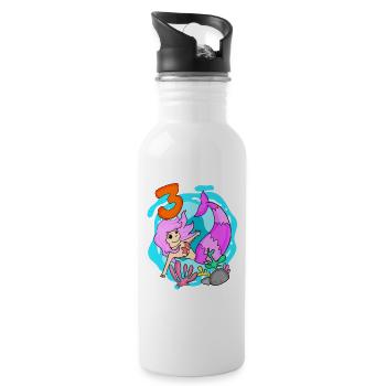Girl 3 years old 3rd birthday mermaid - Water bottle with straw - white - Right