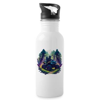 Offroad Quad Rennen Wald Cartoon Illustration - Trinkflasche mit integriertem Trinkhalm - Weiß - Rechts