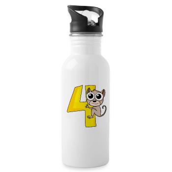 4 birthday 4 years old with animal motif - four - Water bottle with straw - white - Right