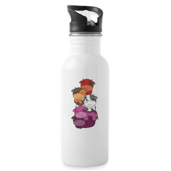 Lesbian Flag Pride LGBTQ Cute Cow Pile - Water bottle with straw - white - Right