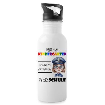 Bye Bye Kindergarten - Einschulung Polizistin - Trinkflasche mit integriertem Trinkhalm - Weiß - Rechts