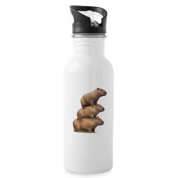 Capybara ride on top of each other - Water bottle with straw - white - Right
