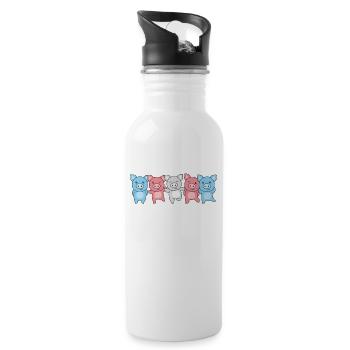 Transgender Flag Pride LGBTQ Cute Pig - Water bottle with straw - white - Right