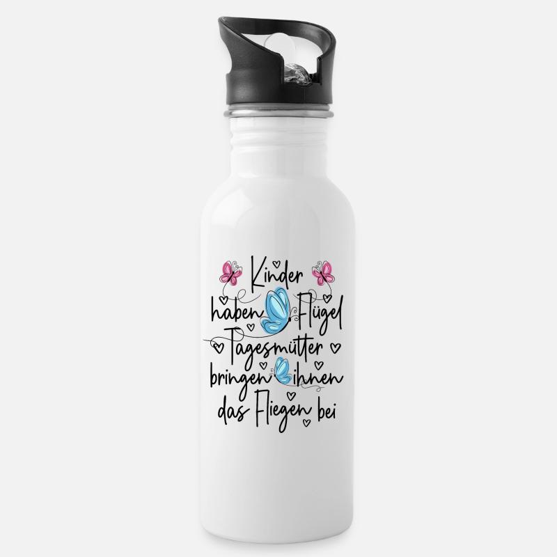 Tagesmutter - Trinkflasche mit integriertem Trinkhalm - Weiß
