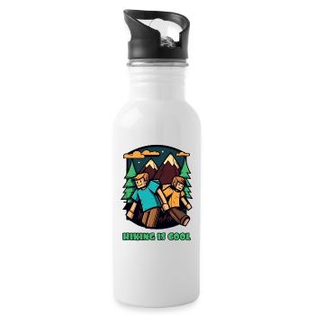 Wir lieben Wandern – Wandern ist cool - Trinkflasche mit integriertem Trinkhalm - Weiß - Rechts