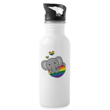 Rainbow Flag Pride LGBTQ Mignon éléphant Amour - Gourde avec paille intégrée - blanc - Droite