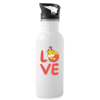 Girafe pour la Saint-Valentin Animaux mignons Cœurs Amour - Gourde avec paille intégrée - blanc - Droite