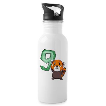 9. Geburtstag Motiv Roter Panda - neun Jahre alt - Trinkflasche mit integriertem Trinkhalm - Weiß - Rechts