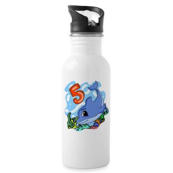 5th birthday motif dolphin - five years old - Water bottle with straw - white - Right