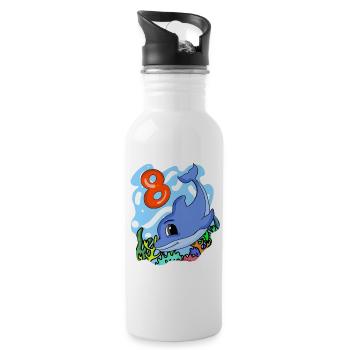 8th birthday motif dolphin - eight years old - Water bottle with straw - white - Right