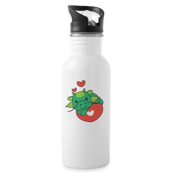 Dragon for Valentine's Day cute animals hearts - Water bottle with straw - white - Right