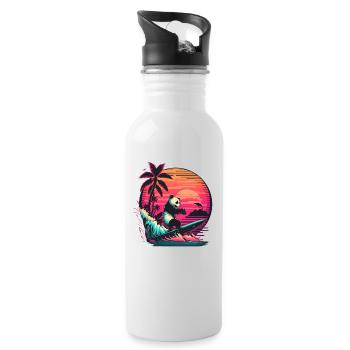 Synthwave surfing Panda Sunset - Trinkflasche mit integriertem Trinkhalm - Weiß - Rechts