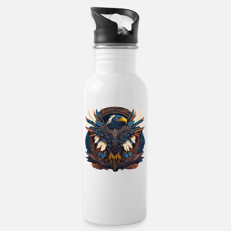 Native American Adler Indianer Falke Tier - Trinkflasche mit integriertem Trinkhalm - Weiß
