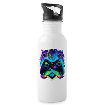 Neonfarben Graffiti Gamer Controller - Trinkflasche mit integriertem Trinkhalm - Weiß - Rechts