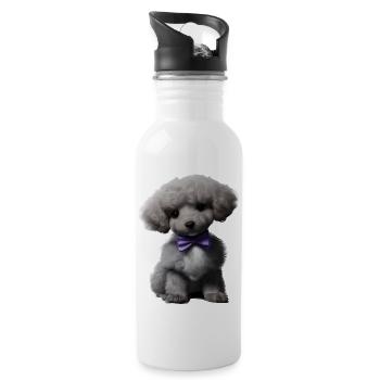 Pudelwelpe Hundehalter Pudel mit Fliege Hundewelpe - Trinkflasche mit integriertem Trinkhalm - Weiß - Rechts