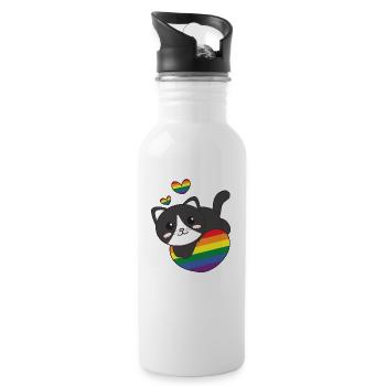 Regenbogen Flag Pride LGBTQ süßes Katze Love - Trinkflasche mit integriertem Trinkhalm - Weiß - Rechts
