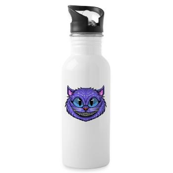 Lustige Grinsekatze - Trinkflasche mit integriertem Trinkhalm - Weiß - Rechts