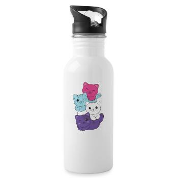 Multisexual Flag Pride LGBTQ Cute Cat Stack - Water bottle with straw - white - Right