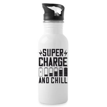 Supercharge And Chill - for electric car fans - Water bottle with straw - white - Right