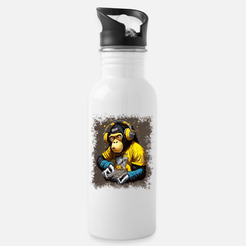 DJ Affe - Trinkflasche mit integriertem Trinkhalm - Weiß