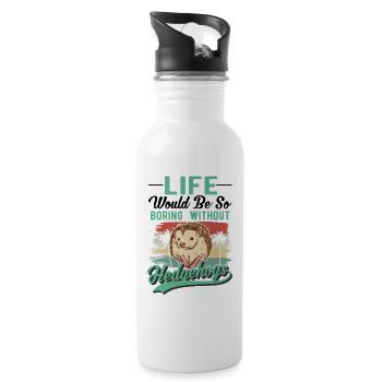 Igel Geschenk Stacheligel - Trinkflasche mit integriertem Trinkhalm - Weiß - Rechts