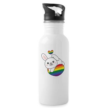 Regenbogen Flag Pride LGBTQ süßes Hase Love - Trinkflasche mit integriertem Trinkhalm - Weiß - Rechts