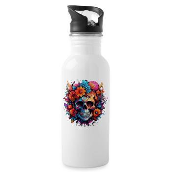 Bouquet of Flowers Sugar Skull Skull - Water bottle with straw - white - Right